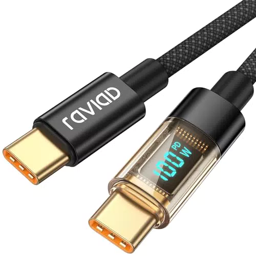 RAVIAD 100W USB C auf USB C Kabel 1.2M 5A Schnellladekabel mit LED für iPhone und Samsung