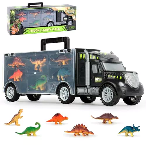 RISVOWO Dinosaurier Spielzeug Autotransporter – Lernspielzeug für Kinder 3-7 Jahre