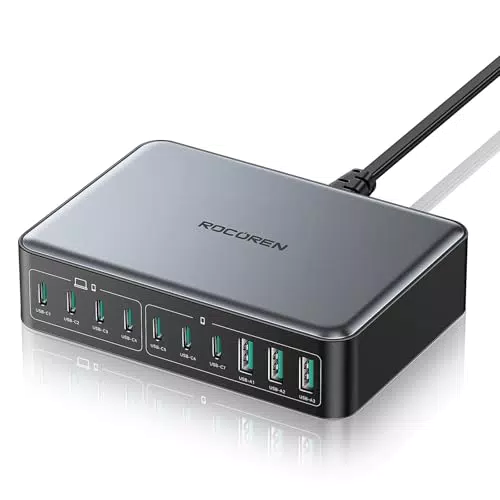 Rocoren 480W GaN USB C Ladegerät – 10-Port USB Ladestation für Laptop und iPhone
