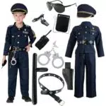 Rouingdd Polizei Kostüm Kinder mit Hemd, Hose, Hut und Zubehör für Karneval