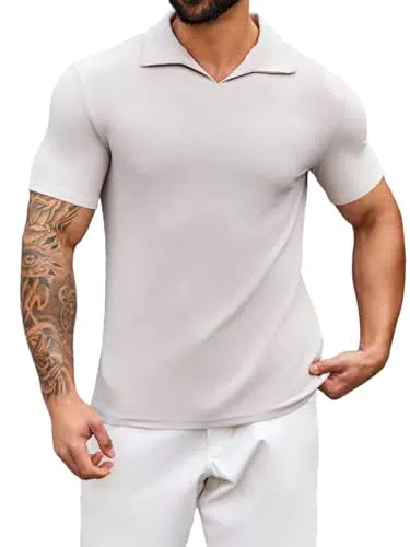 Runcati Herren Muskel Poloshirt V-Ausschnitt Kurzarm für Golf und Freizeit