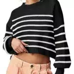 Saodimallsu Damen Oversized Gestreifter Pullover Rundhals Batwing Langarm