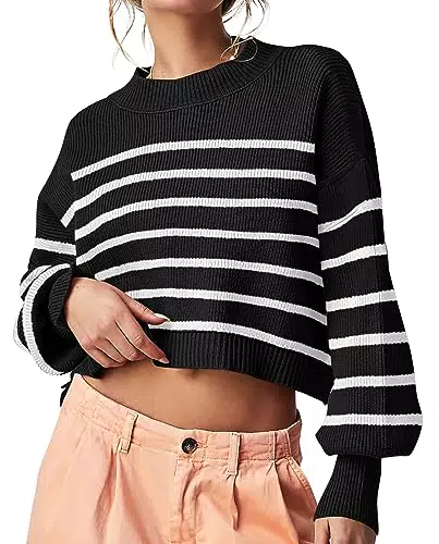 Saodimallsu Damen Oversized Gestreifter Pullover Rundhals Batwing Langarm