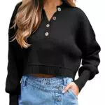 Saodimallsu Damen Langarm Pullover V-Ausschnitt Gerippter Strickpullover
