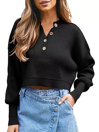 Saodimallsu Damen Langarm Pullover V-Ausschnitt Gerippter Strickpullover