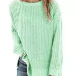 Saodimallsu Damen Pullover Langarm Rundhalsausschnitt Casual Strickpullover