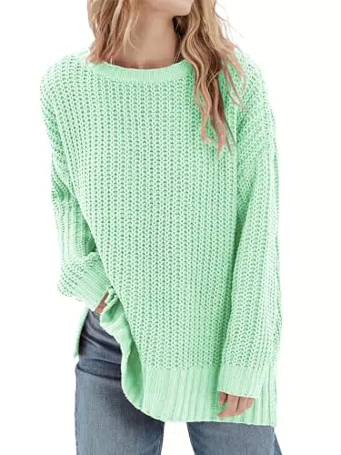 Saodimallsu Damen Pullover Langarm Rundhalsausschnitt Casual Strickpullover
