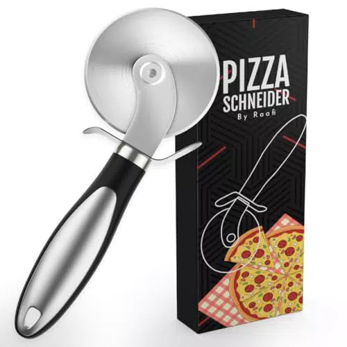 Scharfer Pizzaschneider aus Edelstahl mit rutschfestem Griff und Klingenschutz