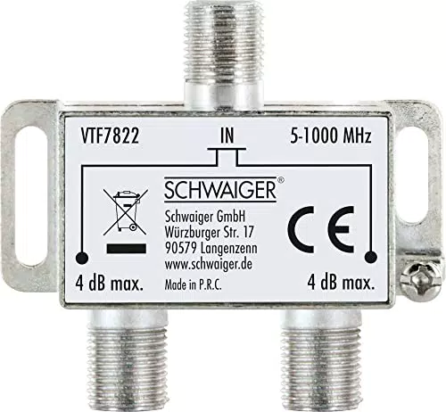 SCHWAIGER VTF7822 SAT-Verteiler 2-Wege für digitales Kabel-Fernsehen 5-2400 MHz