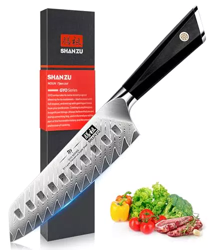 SHAN ZU Santokumesser 18 cm aus Damaststahl mit ergonomischem G10 Griff