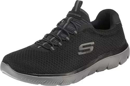 Skechers Herren Summits Sneaker, Black Mesh Charcoal Trim