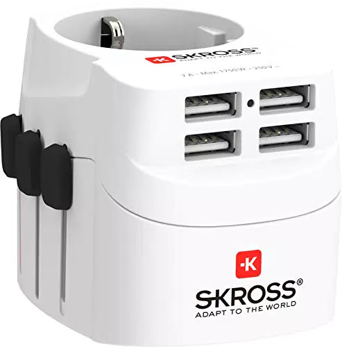 SKROSS Universal-Reisestecker mit 4 USB Anschlüssen, Modell 1.302461