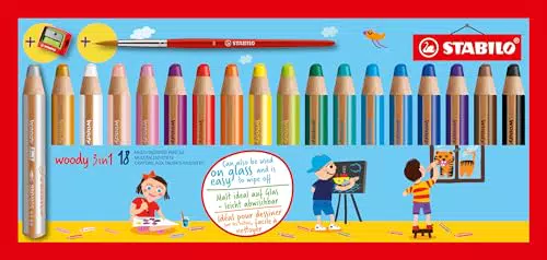 Buntstift, Wasserfarbe & Wachsmalkreide - STABILO woody 3 in 1 - 6er Pack mit Spitzer - mit 6 verschiedenen Pastellfarben