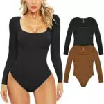 Svanco Damen Langarm Bodysuit - Shaping Body Shaper mit U-Kragen und Bauchweg-Effekt