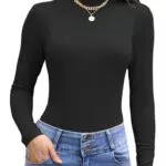 TAKEYAL Langarm Mock Neck Top für Frauen – Fitted Shirt für Herbst und Winter