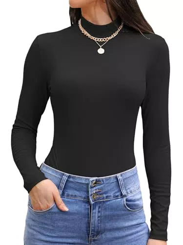 TAKEYAL Langarm Mock Neck Top für Frauen – Fitted Shirt für Herbst und Winter