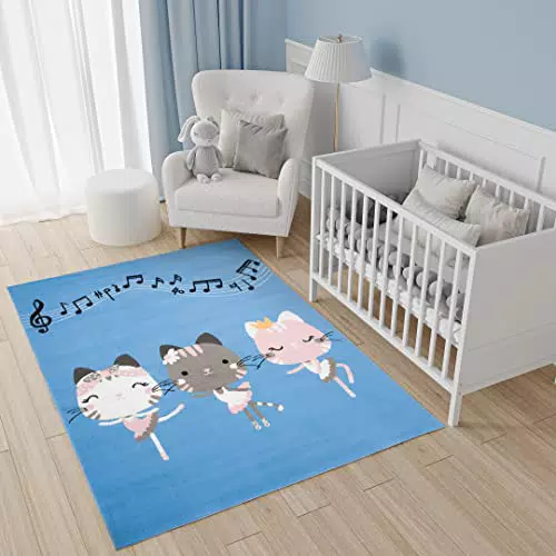 TAPISO Jolly Teppich für Kinderzimmer und Schlafzimmer mit Katzen-Design