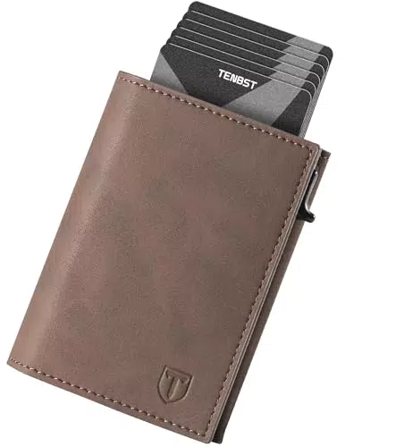 TENBST Geldbörse Herren mit RFID Schutz und Münzfach, Slim Wallet aus Leder