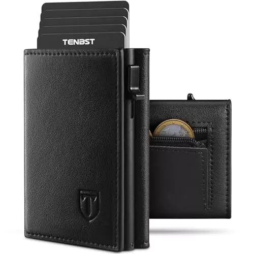TENBST Geldbörse Herren mit RFID Schutz, Slim Wallet mit Münzfach und Magnetverschluss