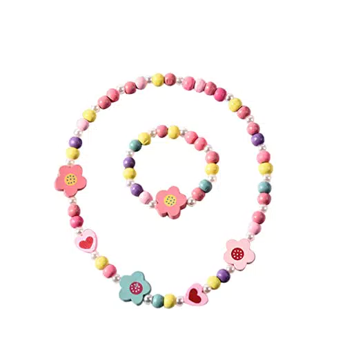 TENDYCOCO Schmuckset für Mädchen: Halskette und Armband mit Blumen und Perlen