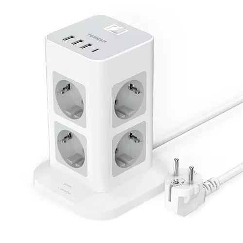 TESSAN Mehrfachsteckdose mit USB C und Überspannungsschutz, 2M Verlängerung