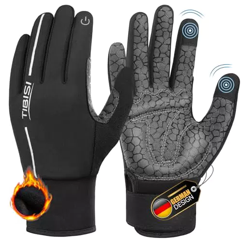 TIBISI Winter Fahrradhandschuhe Thermo für Herren und Damen, winddicht, touchscreenfähig