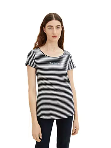 TOM TAILOR Damen Basic T-Shirt mit Schriftzug, Modell 1036192