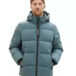 TOM TAILOR Herren Recycled Down Puffer-Jacke mit abnehmbarer Kapuze