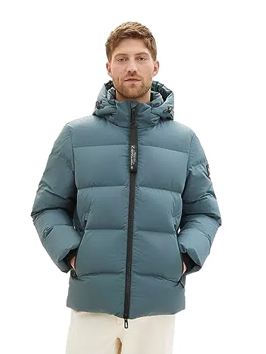 TOM TAILOR Herren Recycled Down Puffer-Jacke mit abnehmbarer Kapuze