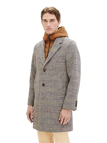 TOM TAILOR Herren 2-in-1 Karo Wollmantel mit abnehmbarer Innenjacke