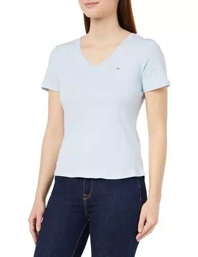 Tommy Jeans Damen T-Shirt Kurzarm TJW Slim Soft V-Neck Tee
