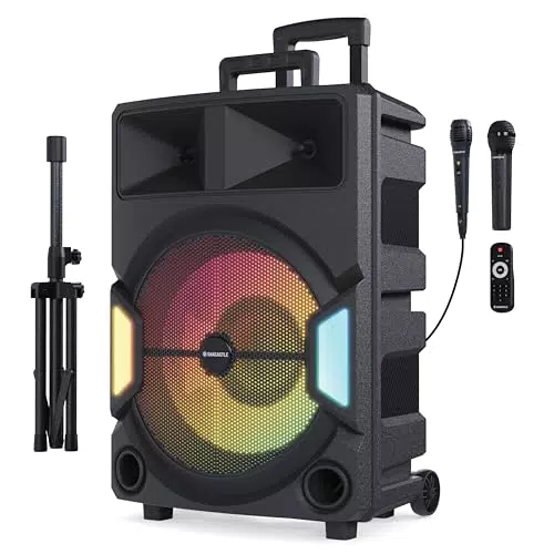 Oakcastle PS500 Tragbarer Bluetooth Lautsprecher mit Karaoke und LED-Licht