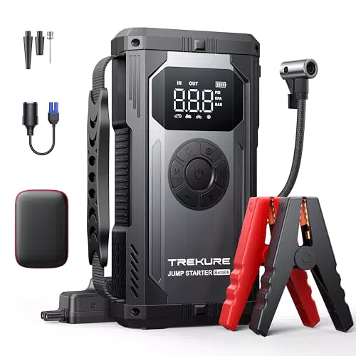 TREKURE Starthilfe Powerbank mit Luftkompressor und 4000A für Benzin- und Dieselmotoren