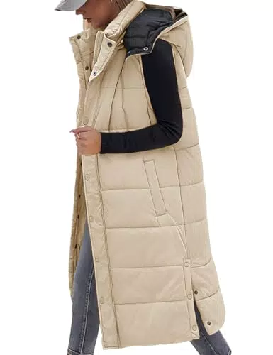 Vancavoo Lange Steppweste Damen mit Kapuze – Übergangsjacke für den Winter