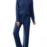 Vancavoo Damen Frottee Pyjama Set Lang - Kuschel Hausanzug Loungewear Winter