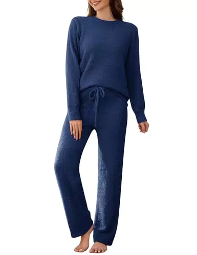 Vancavoo Damen Frottee Pyjama Set Lang - Kuschel Hausanzug Loungewear Winter