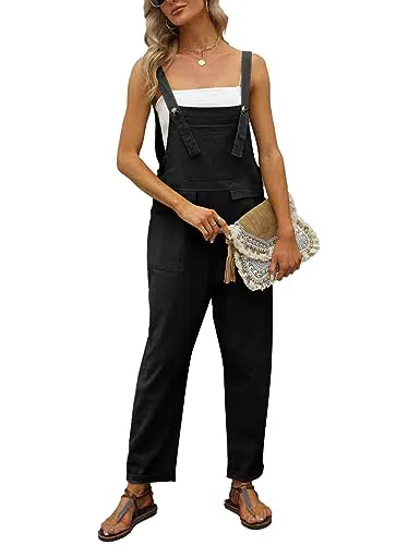 Vanchenl Damen Baumwolle Leinen Overalls Sommer Casual Baggy Jumpsuits