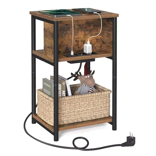 VASAGLE Nachttisch mit Steckdose und USB-Anschlüssen, Modell LET375B01
