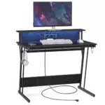 VASAGLE Schreibtisch mit Monitorständer und Steckdosenleiste für Gaming