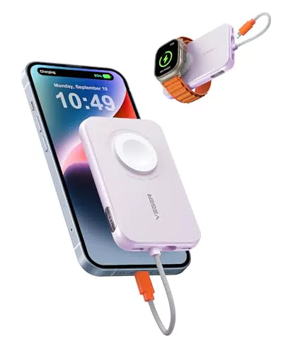 VEGER Mini Power Bank 20W PD mit integriertem Apple Kabel und USB-C Anschluss