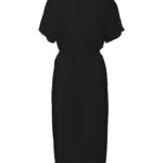 VERO MODA Damen Midi Kleid Kurzarm mit Gürtel und Hemdkragen VMBUMPY