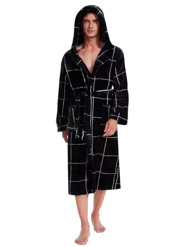 Vislivin Herren Morgenmantel mit Kapuze – Flauschiger Fleece Bademantel