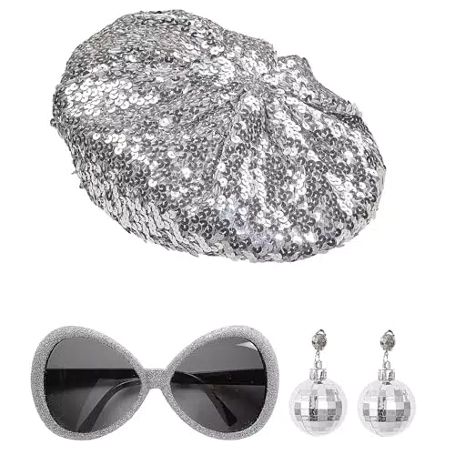 WIDMANN Milano Verkleidungsset Disco Babe mit Paillettenmütze und Glitterbrille