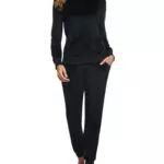 Wayleb Damen Schlafanzug Velour Pyjama Set Langarm Rundhals Flanell Loungewear
