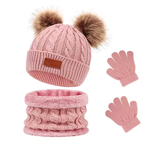 Waylipun Kinder Wintermütze Schal Handschuhe Set für Jungen und Mädchen