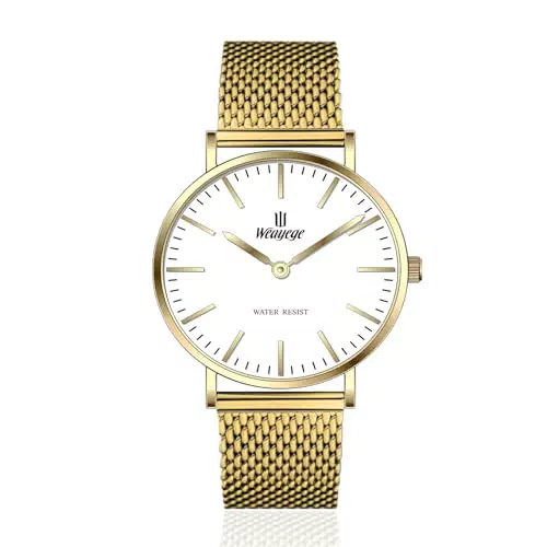 Weayege Damen Analog Quarz Armbanduhr mit Leder- und Edelstahlarmband