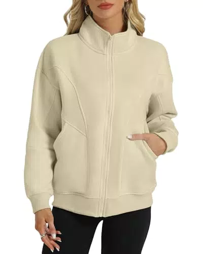 Wenlia Damen Outdoor Jacke mit Reißverschluss und Stehkragen, Elegant Oversized