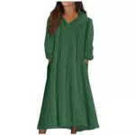 Damen Fleece Winterkleid mit Kapuze, Langarm, V-Ausschnitt und Taschen