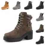 Damen Winterstiefel – Gefütterte Stiefeletten mit Blockabsatz und Schnürung