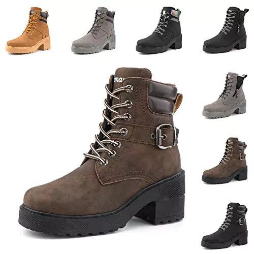 Damen Winterstiefel – Gefütterte Stiefeletten mit Blockabsatz und Schnürung